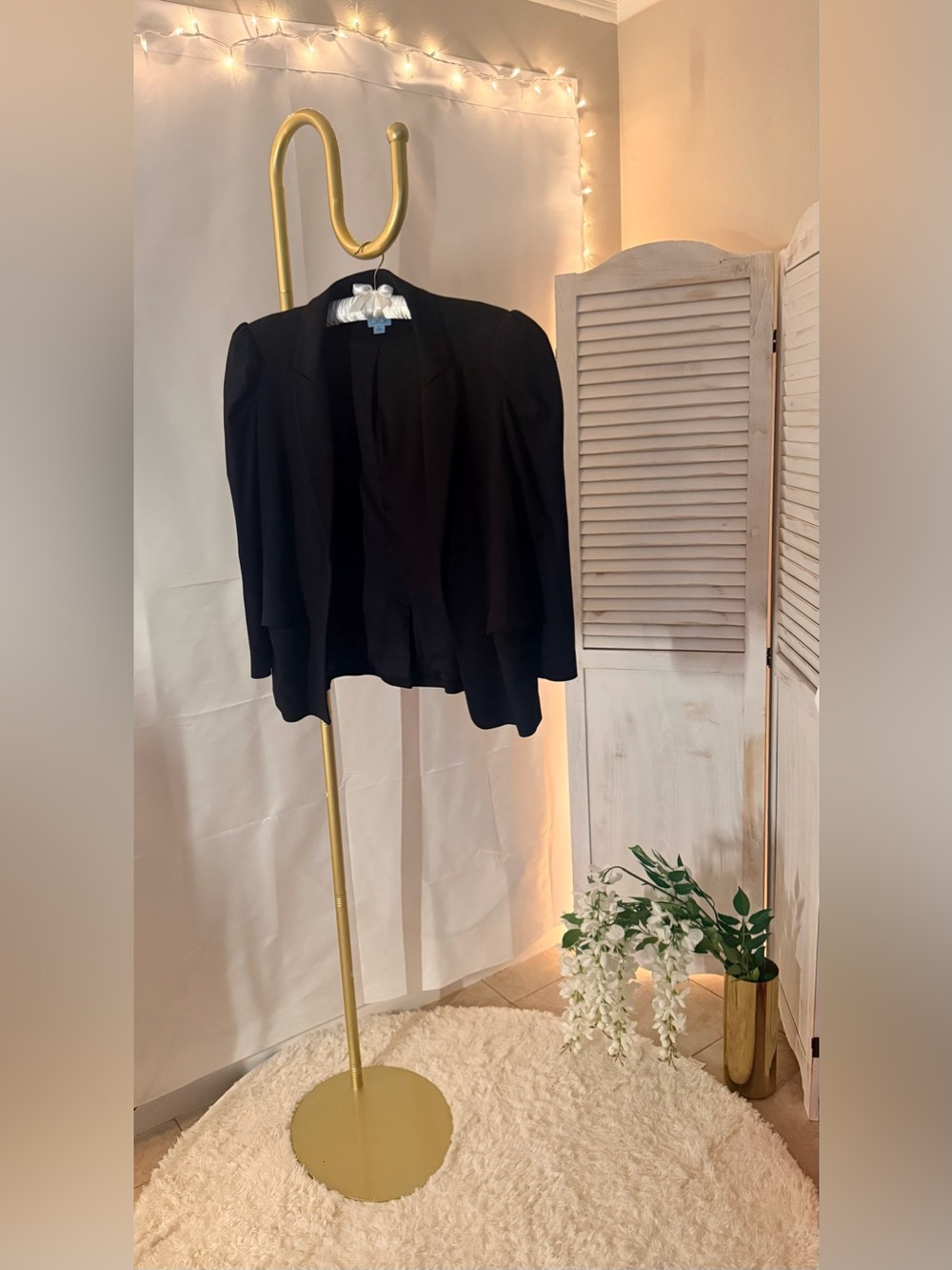 CeCe Black Puff Sleeve Open-Front Blazer – Size XL